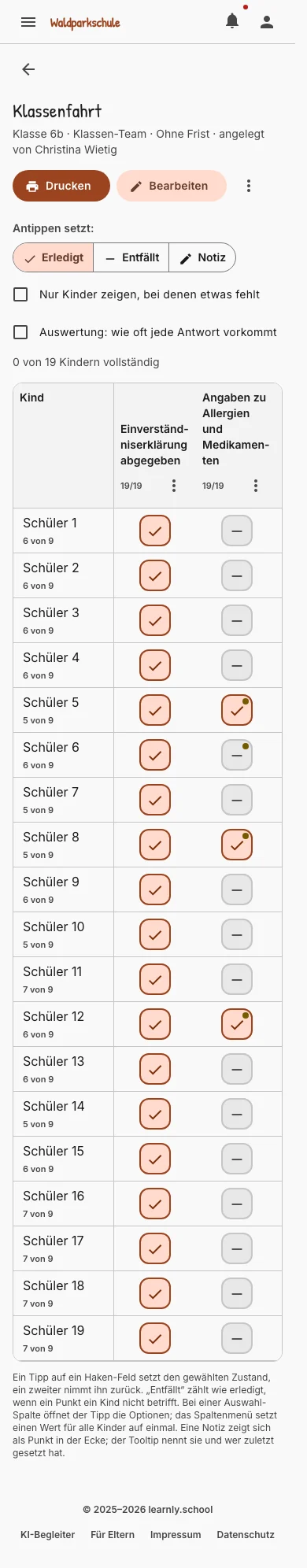 Dieselbe Checkliste auf dem Telefon